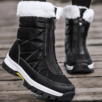 Büyük Boy pamuklu ayakkabılar kadın Kış Moda Rahat Polar Kalın Sıcak Kar Botları Fermuar Yuvarlak Kafa pamuklu ayakkabılar Botas De Nieve