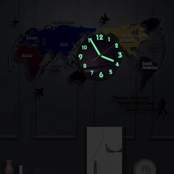 Büyük Dekoratif duvar saati Sticker Çerçevesiz Dünya Haritası duvar saati Sessiz Hareketi ile Modern DIY Dekorasyon Ev için