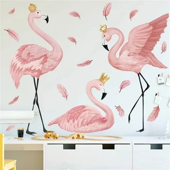 Büyük Pembe Flamingolar Tüy Duvar Sticker Oturma Odası Yatak Odası Kız Yurdu Ins Yaratıcı Sıcak Oda Dekorasyon Ev Duvar
