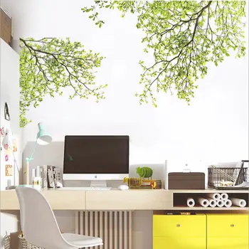Büyük Yeşil Yaprak Ağaç Dalı Duvar Sticker DIY Modern yatak odası dekoru Vinil Çıkartmaları Ev Oturma oda duvar dekoru Duvar Çıkarılabilir