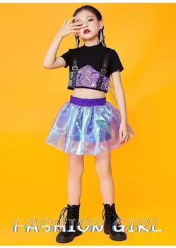 Caz Dans Kostümleri Çocuk Amigo dans eteği Seti Kızlar Podyum Moda Modelleri Gerçekleştirmek Hip Hop Kıyafetler
