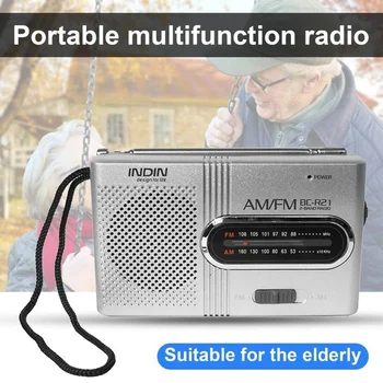 Cep MİNİRadio Güçlü Sinyal Multifunctionl Dahili Hoparlör Tam Bant AM/FM 2-Band Stereo Taşınabilir Radyo Yaşlı için R21
