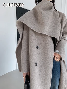 CHICEVER Katı Ceket Kadınlar İçin Yaka Uzun Kollu Patchwork Tek Göğüslü Rahat Gevşek Kış Giyim Moda Stil 2022 Yeni