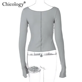 Chicology Geri Dönüşümlü Hollow Out Uzun Kollu Kırpma Üst T-Shirt 2020 Moda Kadın Seksi Tshirt Y2K Kış Sonbahar Giysileri Streetwear