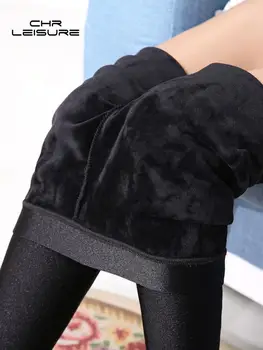 CHRLEISURE Sonbahar Kış Sıcak Kadın Tayt Yüksek Bel Kadife pantolon Elastik Kalınlaşmak Tayt Siyah tayt Kadın Giysileri