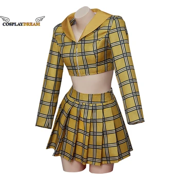 Clueless Cher Horowitz Elbise Takım Elbise okul üniforması Kolej Kırpma Üst Etek Takım Elbise Cadılar Bayramı Cosplay Kostüm Kadın Kıyafet Artı Boyutu
