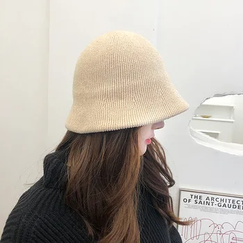 COKK Kova Şapka Kadın Kış Sonbahar Balıkçı Kap Kadın Sıcak Tutmak Basit Rahat Örme Kova Şapka Kadın Kore Yeni Gorro