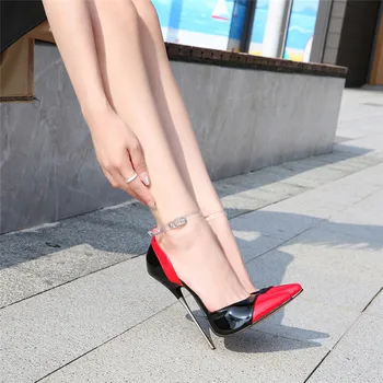 Crossdresser ayakkabı zapatos mujer 16cm ince topuklu Sandalet kadın düğün Pompaları Gelin Toka Patent Deri Stiletto