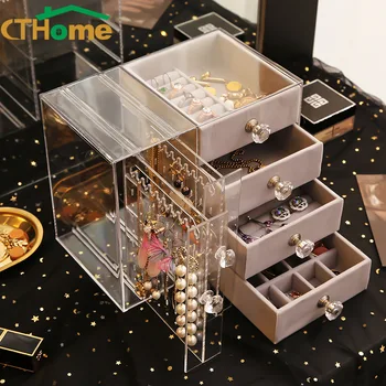 CTHome Çekmece Tipi Plastik Mücevher Saklama Kutusu Şeffaf Bitirme Makyaj Organizatör Küpe Ekran Standı Raf Bilezik