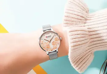 CURREN Kadın Saatler Top Marka Lüks Paslanmaz Çelik kayışlı kol saati Kadınlar için Gül Saat Şık Kuvars Bayanlar İzle