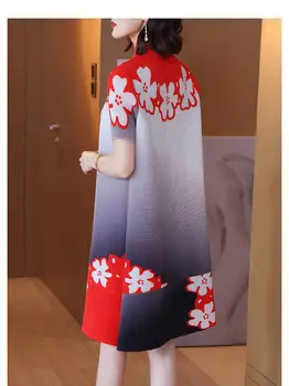 Degrade retro standı yaka cheongsam etek kadın 2022 yaz batı tarzı high-end ince kısa kollu pilili elbise