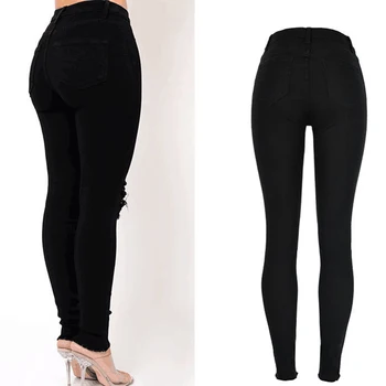 Denim Kadınlar için Yırtık Kot 2022 Yeni Yüksek Bel Sıska Yaz siyah kalem pantolon Streetwear Elastik Pantolon Elbise Kadın
