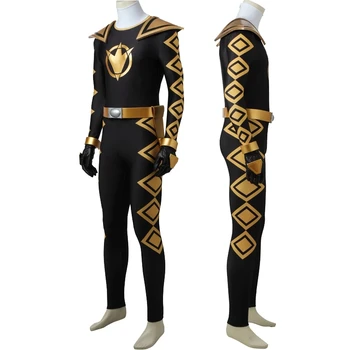 Dino Rangers Üniforma Omuz Zırhlı Siyah Ranger Cosplay Kostüm Cadılar Bayramı Partisi Komple Kıyafet Altın Çizmeler Custom Made