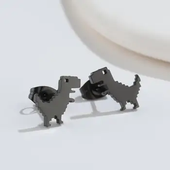 Dinozor paslanmaz çelik düğme küpe küçük T-Rex hayvan küpe kadınlar kız erkek hediye için