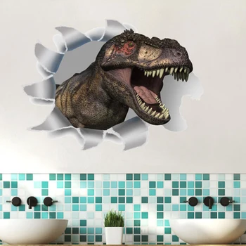 Dinozor Üç Boyutlu duvar çıkartmaları Banyo Tuvalet Çıkartmalar Pencere Arka Plan Dekorasyon Çıkarılabilir Çıkartmalar