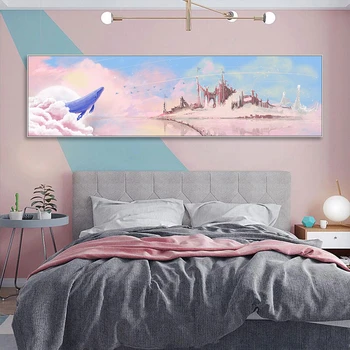 Disney Kalesi Anime Tuval Resimleri Sevimli Pembe Posterler ve Baskılar duvar Sanatı Resimleri ıçin Oturma Prenses Odası Ev Dekorasyon