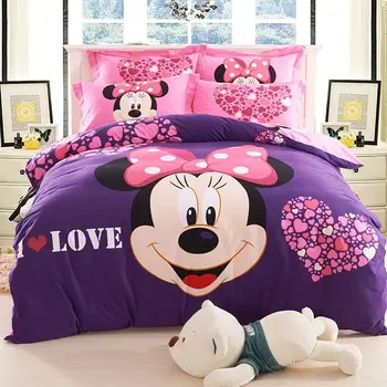 Disney kış yeni sevimli karikatür Minnie ve Mickey yatak çarşafı nevresim basit ve rahat saf pamuklu çocuk yatak