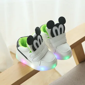 Disney Minnie Çocuklar Parlayan Tenis ışık çocuk çizmeleri Erkek kız Eğitmen aydınlık ışıklı Sneakers Mickey Erkek LED çocuk ayakkabıları