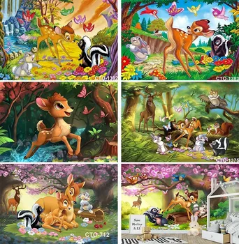 Disney Orman Hayvanları Güzel Sahne Fotoğraf Arka Plan Bambi Tavşan Geyik Fotoğraf Backdrop Bebek Duş Doğum Günü Partisi Vinil