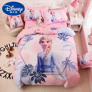 Disney Sıcak Buz Prenses Elsana Renkli Baskı Yatak Pembe Rahat Aşağı Nevresim Yastık Kılıfı Yatak Odası Dekorasyon Kızlar için