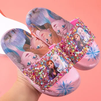 Disney Terlik Çocuklar ve Kızlar için Prenses Anna Elsa Kristal Buz ve kar ayakkabıları Kapalı Ev Yumuşak Alt Soğutma Sandalet