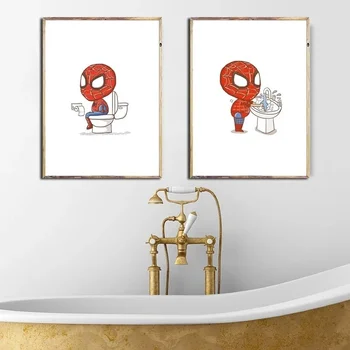 Disney Tuval Boyama Süper Kahraman Örümcek adam Karikatür banyo duvar sanatı Posterler Baskılar Komik Fırçalama Çocuk Banyo Dekorasyon