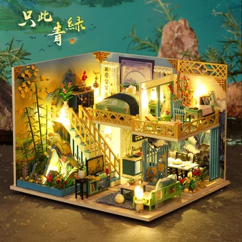DIY Ahşap Bebek Evi Minyatür Mobilya LED Kiti Çiçek Odası Modeli Dollhouses Montaj Oyuncaklar Çocuk Kız Hediye Casa