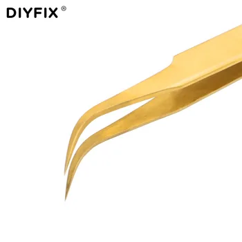 DIYFIX 2 Adet Hassas Cımbız Kirpik Uzatma Klipleri Kavisli Düz İpuçları Galvanik Forseps Güzel Nokta El Aletleri Setleri