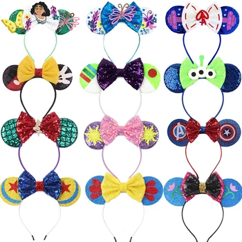 DİSNEY Mickey Minnie Mouse Kulaklar Kafa Bantları Bebek Kız Pırıltılı Sequins Prenses Başlık Çocuk Encanto Mirabel Hairbands