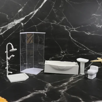 Dollhouse Minyatür Banyo Seti Duş Odası Tuvalet Küvet Lavabo Modeli Oyuncak Mikro Banyo Seti Aksesuarları