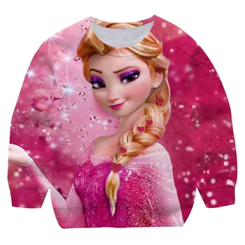 Dondurulmuş 2 Tişörtü Elsa Prenses Bahar Sonbahar Kızlar Uzun Kollu Kazak Elbise Karikatür Rahat Spor Kapşonlu Tops 1-14 Y