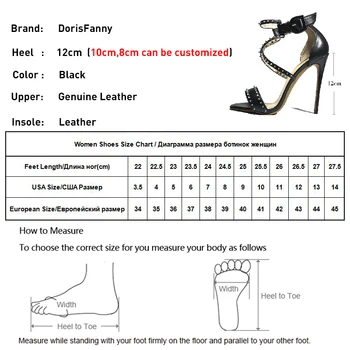 DorisFanny Altın / Gümüş Çivili siyah gladyatör sandalet kadınlar strappy topuklu Stiletto Yaz Yüksek Topuklu Ayakkabılar