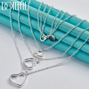 DOTEFFIL 925 Ayar Gümüş Üç Zincir Kalp Kolye Kolye Kadın Düğün Nişan Charm moda takı