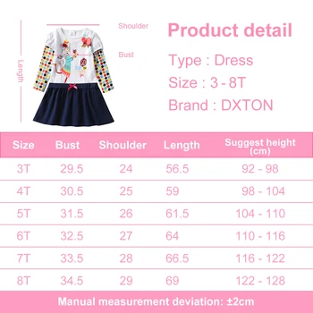 DXTON Kızlar Uzun Kollu Pamuklu Elbise Toddlers Karikatür Baskı Sonbahar Elbiseler Cepler ile Kız rahat elbise Çocuk Giyim