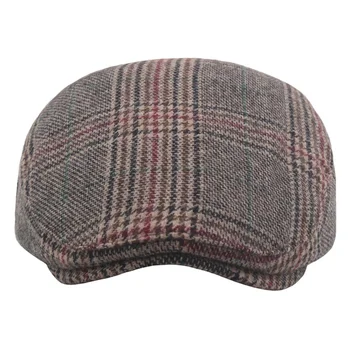 DÜZ KAP Kış Bere Şapka Klasik Yün Newsboy Kap Erkekler için Ekose Erkek Vintage Doruğa Kap İngiliz Tarzı Sonbahar Sürüş Sarmaşık Kapaklar