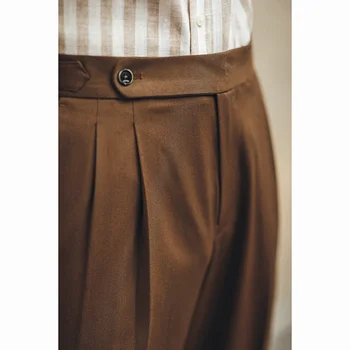Düz Pantolon Kırışıklık Rahat Düz Renk Pantolon Çok Yönlü Pantolon Erkek Yüksek Bel Erkek 2021 Yeni Düz Renk Kahve Anti İş
