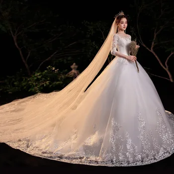 Düğün elbisesi 2021 Gryffon Yarım Kollu Tekne Boyun Prenses Lüks Dantel Hamile Gelin Süper Peri Mizaç Artı Boyutu