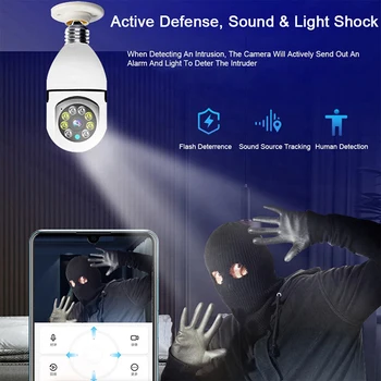 E27 LED Ampul Gözetim Kamera Gece Görüş Renkli Otomatik Mobil Algılama 4x Dijital Zoom Video Kapalı Güvenlik Monitörü