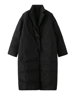 [EEM] Siyah İki Yönlü Giyim Büyük Boy Uzun Aşağı Ceket Yeni Kapşonlu Uzun Kollu Sıcak Kadın Parkas Moda Sonbahar Kış 2023 1DF2658