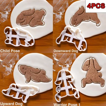 Egzersiz Yoga Tavşan kurabiye kalıbı 3D Preslenebilir Spor Yoga Tavşan Bisküvi Kalıp Ekmek Aksesuarları Kek Araçları Dekor