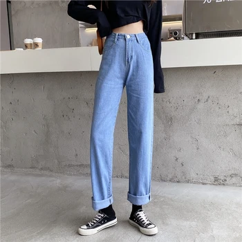 Ekose Kot Kadın Moda Streetwear Yüksek Bel Gevşek Geniş Bacak Gençler Denim Pantolon Harajuku Koreli öğrenciler Yeni Varış Paspas
