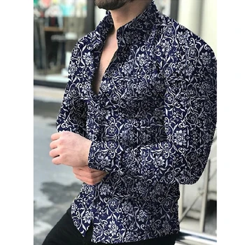 Erkek Gömlek Uzun Kollu Üst 2022 Çiçek Erkek Bluz Casual Gömlek Yaz Sonbahar Gömlek hawaii Erkek Giysileri Camisa Masculina