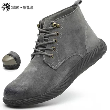 Erkek iş çizmeleri 2019 Moda Açık Çelik Ayak Inek Deri Çelik Burunlu Ayakkabı Erkekler Anti Kayma Delinme Geçirmez güvenlik ayakkabıları Çizme Adam