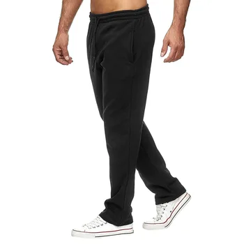Erkek İpli Elastik Bel Pantolon Spor Egzersiz Seyahat Katı Sıcak Polar Sweatpants Cepler ile