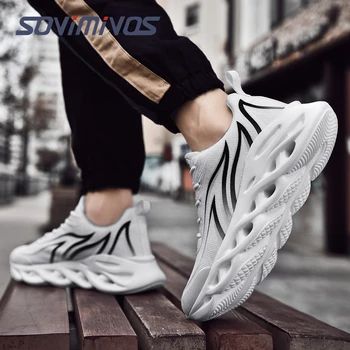 Erkek koşu ayakkabıları Bıçak Kaymaz Moda Sneakers Nefes Örgü Yumuşak Taban Rahat Atletik yürüyüş ayakkabısı