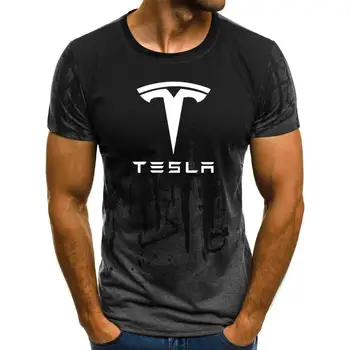 Erkek Kısa Kollu Tesla araba logosu erkek tişört Yaz rahat Pamuk Degrade T Shirt Moda Hip Hop Harajuku Erkek Marka Tee