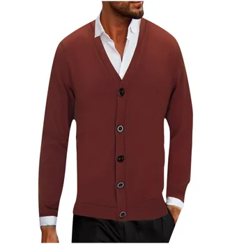 Erkek Moda Hırka Ceket Sonbahar Ve Kış Düz Renk Düğmesi Rahat Gevşek Örgü Hırka Düz Renk Düğmesi Hırka 2021
