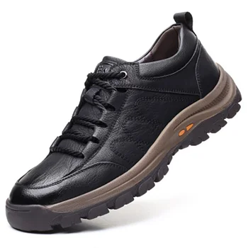 Erkek PU deri rahat ayakkabılar Sonbahar Kış Platformu Sneakers Erkek seyahat ayakkabısı Sıcak Peluş yürüyüş ayakkabıları Rahat Erkek Spor Ayakkabı