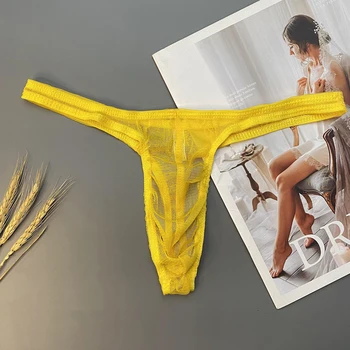 Erkek Seksi Thongs G String Mesh transparan iç çamaşırı Geliştirmek T-Geri Külot Külot Bikini Perspektif Eşcinsel Penis Kılıfı Külot