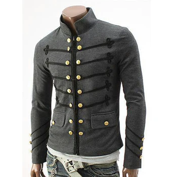 Erkek Vintage Steampunk Gotik Giyim Düz Renk İşlemeli Düğme Ceket Victoria Punk Ceket Smokin Takım Elbise Куртка мушская